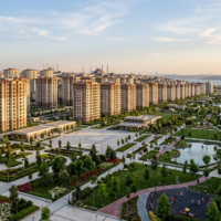İstanbul TOKİ 100 bin sosyal konut projesi modern yerleşim alanı ve çevre düzenlemesi.