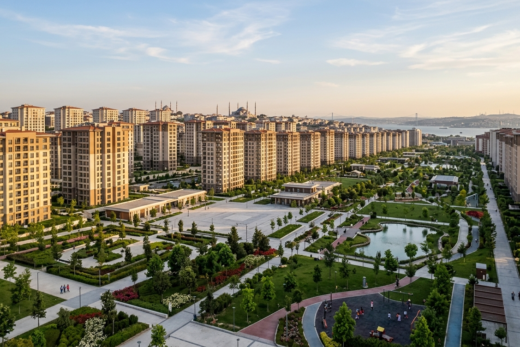 İstanbul TOKİ 100 bin sosyal konut projesi modern yerleşim alanı ve çevre düzenlemesi.